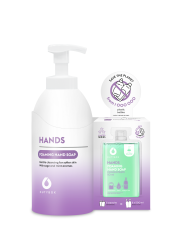 Dutybox Sada Penové mydlo na ruky HANDS Šalvia a Mäta 2×50 ml koncentrátu + nádoba 500ml
