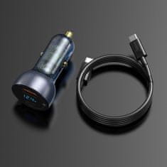 BASEUS autonabíjačka USB / USB-C + USB-C / USB-C kábel 65W 5A QC4.0 PD3.0, šedá