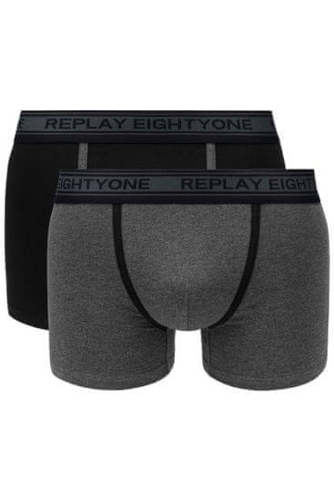 Replay Boxerky Boxer Style 6 Cuff Logo&Contrast Piping 2Pcs Box - Black/Dark Grey Mel.