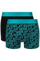 Replay Boxerky Boxer Style 3 T/C All Over Logo 2Pcs Box - Emerald/Black S