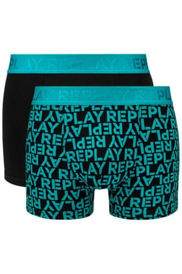 Replay Boxerky Boxer Style 3 T/C All Over Logo 2Pcs Box - Emerald/Black