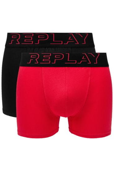 Replay Boxerky Boxer Style 2 T/C Cuff 3D Logo 2Pcs Box - Red/Black