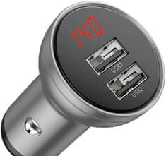 BASEUS Duálny USB adaptér do automobilu s displejom 4,8 A 24 W CCBX-0S, strieborná