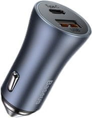 BASEUS Golden Contactor duálny adaptér do automobilu USB-A QC + USB-C 40 W CCJD-0G, sivá