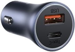 BASEUS Golden Contactor duálny adaptér do automobilu USB-A QC + USB-C 40 W CCJD-0G, sivá