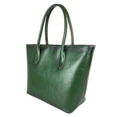 VegaLM Dámska kožená SHOPPER kabelka, ručne tamponovaná a tieňovaná v zelenej farbe