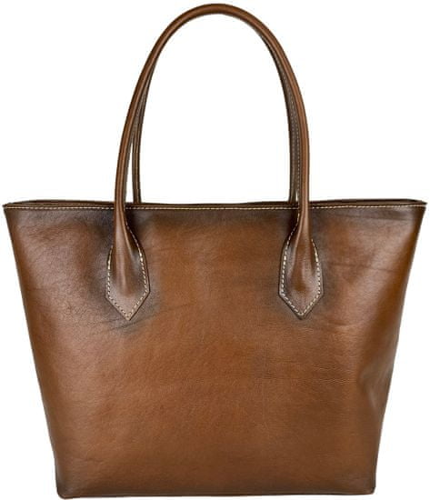 VegaLM Dámska kožená SHOPPER kabelka, ručne tamponovaná a tieňovaná v hnedej farbe