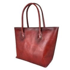 VegaLM Dámska kožená SHOPPER kabelka, ručne tamponovaná a tieňovaná v červenej farbe
