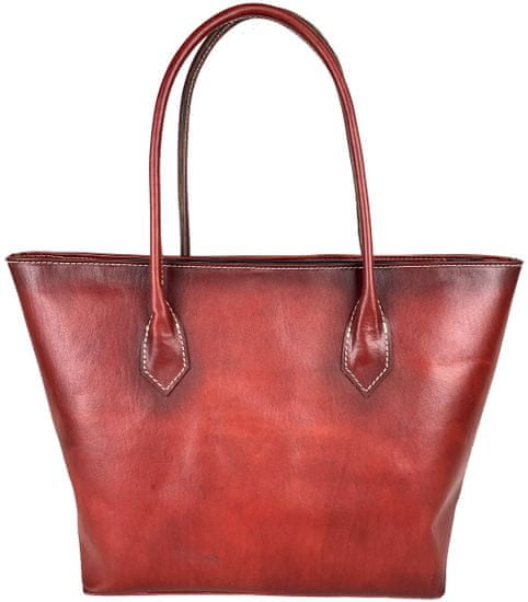VegaLM Dámska kožená SHOPPER kabelka, ručne tamponovaná a tieňovaná v červenej farbe