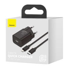 BASEUS Super Si Quick nabíjačka 1C 20W PD + USB-C / Lightning kábel, čierna