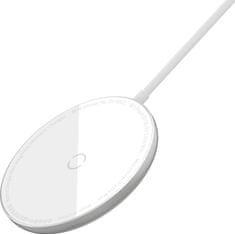BASEUS Simple Mini magnetická bezdrôtová nabíjačka + Type-C kábel 1,5 m (kompatibilný s iPhone 12) WXJK-F02, biela