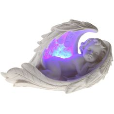 Soška spiaceho anjela s LED svetlom - ležiaci doprava