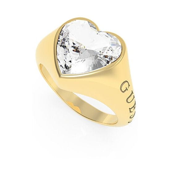 Guess Romantický pozlátený prsteň s trblietavým srdcom UBR70004