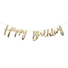 Girlanda narodeniny - Happy Birthday - zlatá - 150 cm