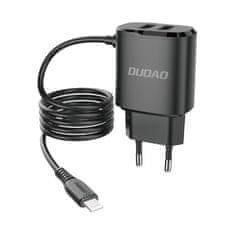 DUDAO A2ProL 2x USB sieťová nabíjačka s Lightning káblom 12W, čierna