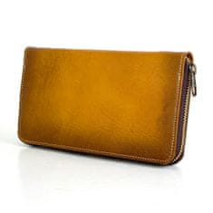 VegaLM Ručne tamponovaná kožená peňaženka v žltej farbe