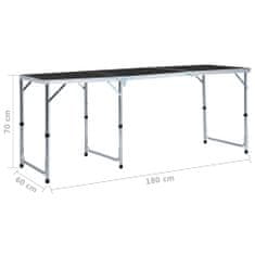 Vidaxl Skladací kempingový stôl sivý 180x60 cm hliníkový