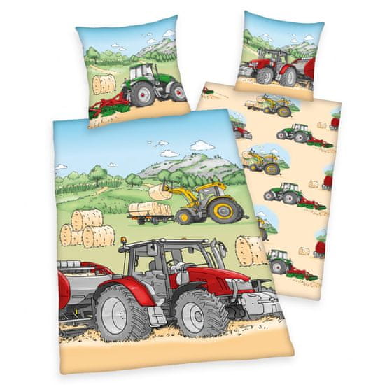 Herding Detské bavlnené obliečky Traktor 140x200/70x90
