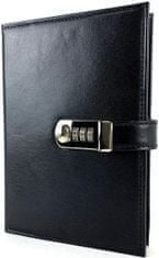 VegaLM Kožený zápisník XXL z prírodnej kože s číselným zámkom v čiernej farbe