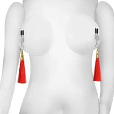 Lovetoy LoveToy Glamor Tassel Nipple Clamp Red, červené svorky na bradavky so strapcami 14 cm