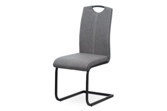 Autronic Jadálenská stolička, poťah sivá látka, biele prešitie, kovová podnož, čierny matný lak DCL-612 GREY2