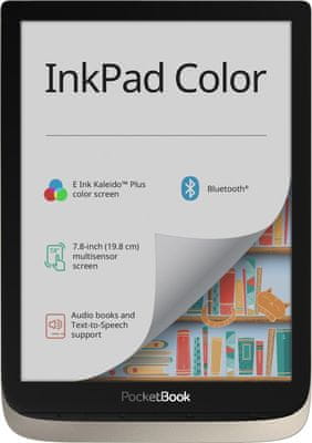 Elektronická čítačka kníh PocketBook 741 InkPad Color ľahká dlhá výdrž batérie farebný dotykový displej 4096 farieb E-ink technológie E Ink displej nasvietenie bezdrôtové pripojenie Bluetooth Wi-Fi slot pre microSD karty veľká pamäť 19 formátov e-kníh 4 formáty grafiky dvojjadrový procesor kompaktný elegantný dizajn e -knihy