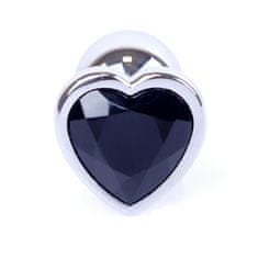 Boss Series Boss Series Jewellery Silver Heart Plug Black - strieborný análny kolík s drahokamom v tvare srdca 7 x 2,7 cm