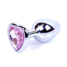 Boss Series Boss Series Jewellery Silver Heart Plug Rose - strieborný análny kolík s drahokamom v tvare srdca 7 x 2,7 cm