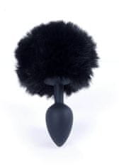 Boss Series Čierny králičie chvostík na silikónovom análnom kolíku, 6,5 x 2,7 cm