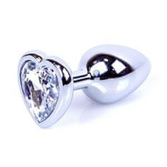 Boss Series Boss Series Jewellery Silver Heart Plug Clear - strieborný análny kolík s drahokamom v tvare srdca 7 x 2,7 cm