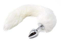 Boss Series Snehovo biely líščí chvost s kovovým análnym kolíkom 45 cm