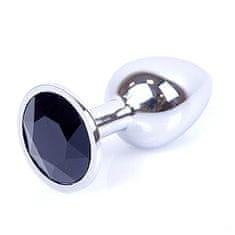 Boss Series Boss Series Jewellery Silver Plug BLACK - strieborný análny kolík s drahokamom 7 x 2,7 cm