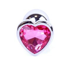 Boss Series Boss Series Jewellery Silver Heart Plug Pink - strieborný análny kolík s drahokamom v tvare srdca 7 x 2,7 cm