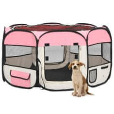 Vidaxl Skladacia ohrádka pre psa s prenosnou taškou ružová 125x125x61 cm