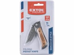 Extol Premium Nož zatvárací s poistkou, dĺžka 90/160mm, hrúbka čepele 2,5mm, antikoro/drevo, vzor damascus