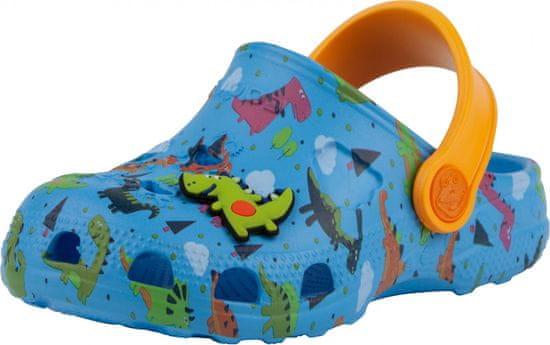 Coqui chlapčenské papuče Little Frog Lt. blue / Lt. orange dino + amulet