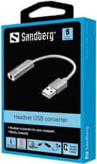 Sandberg Headset USB converter, adaptér 3,5m m jack na USB, biela/strieborná