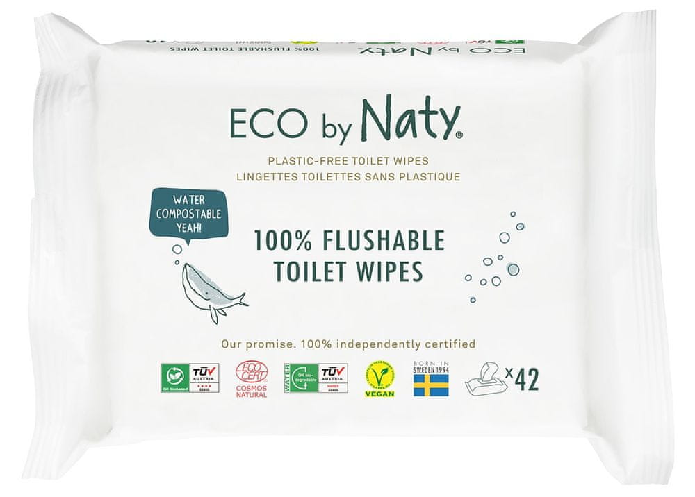 ECO by Naty ECO vlhčené splachovatelné obrúsky s funkciou toaletného papiera bez vône (3x 42 ks)