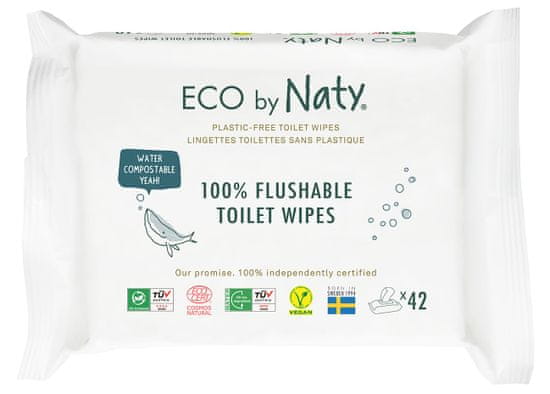 ECO by Naty ECO vlhčené splachovatelné obrúsky s funkciou toaletného papiera bez vône (3x 42 ks)