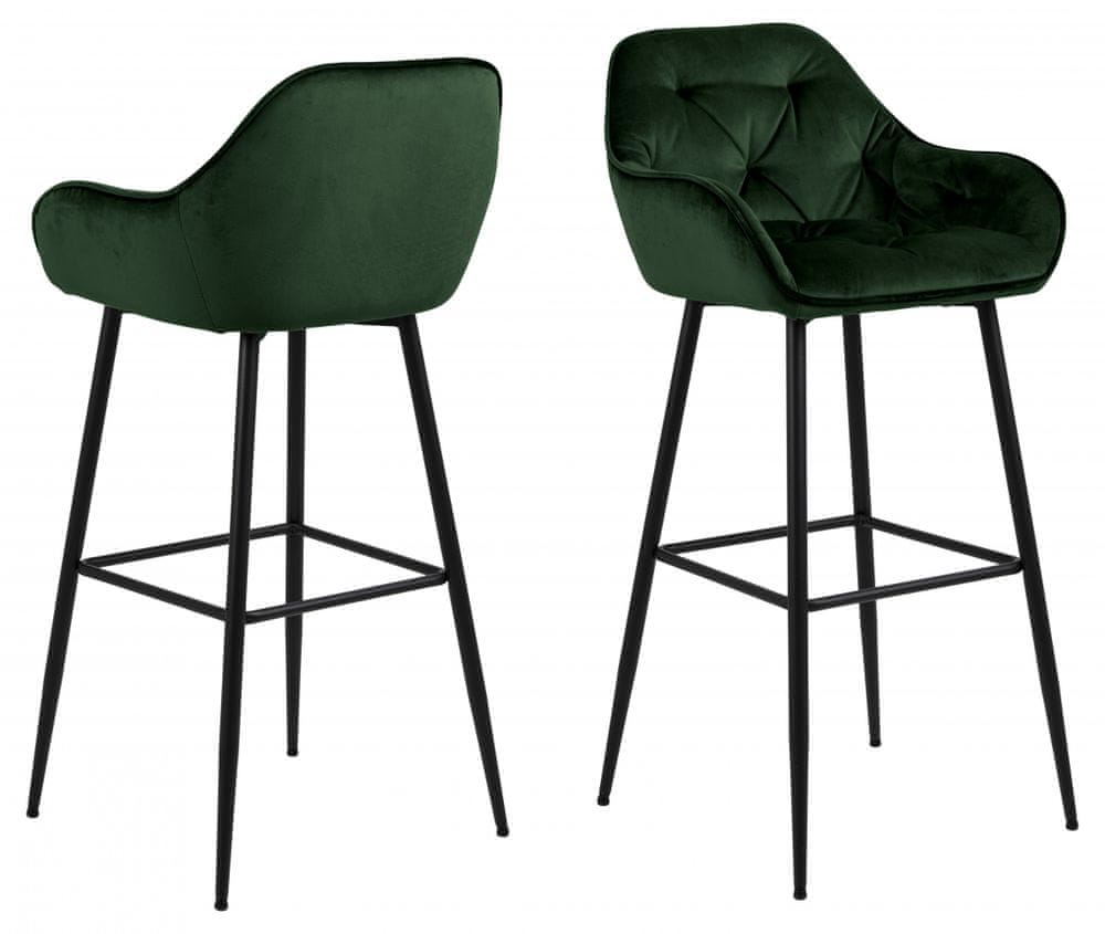 Design Scandinavia Barová stolička Brooke (SET 2ks), tkanina, tmavo zelená