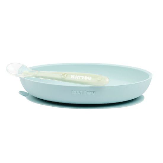 Nattou Set jedálenský silikónový 2 ks tanier a lyžička bez BPA