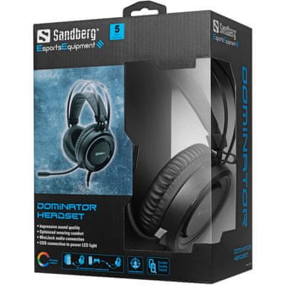 Sandberg Dominator Headset s mikrofónom profesionálne drôtové herné slúchadlá mikrofón PC hry
