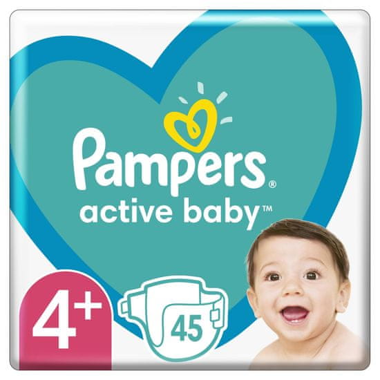 Pampers Active Baby Plenky Veľkosť 4+, 45 Plienok, 10–15 kg