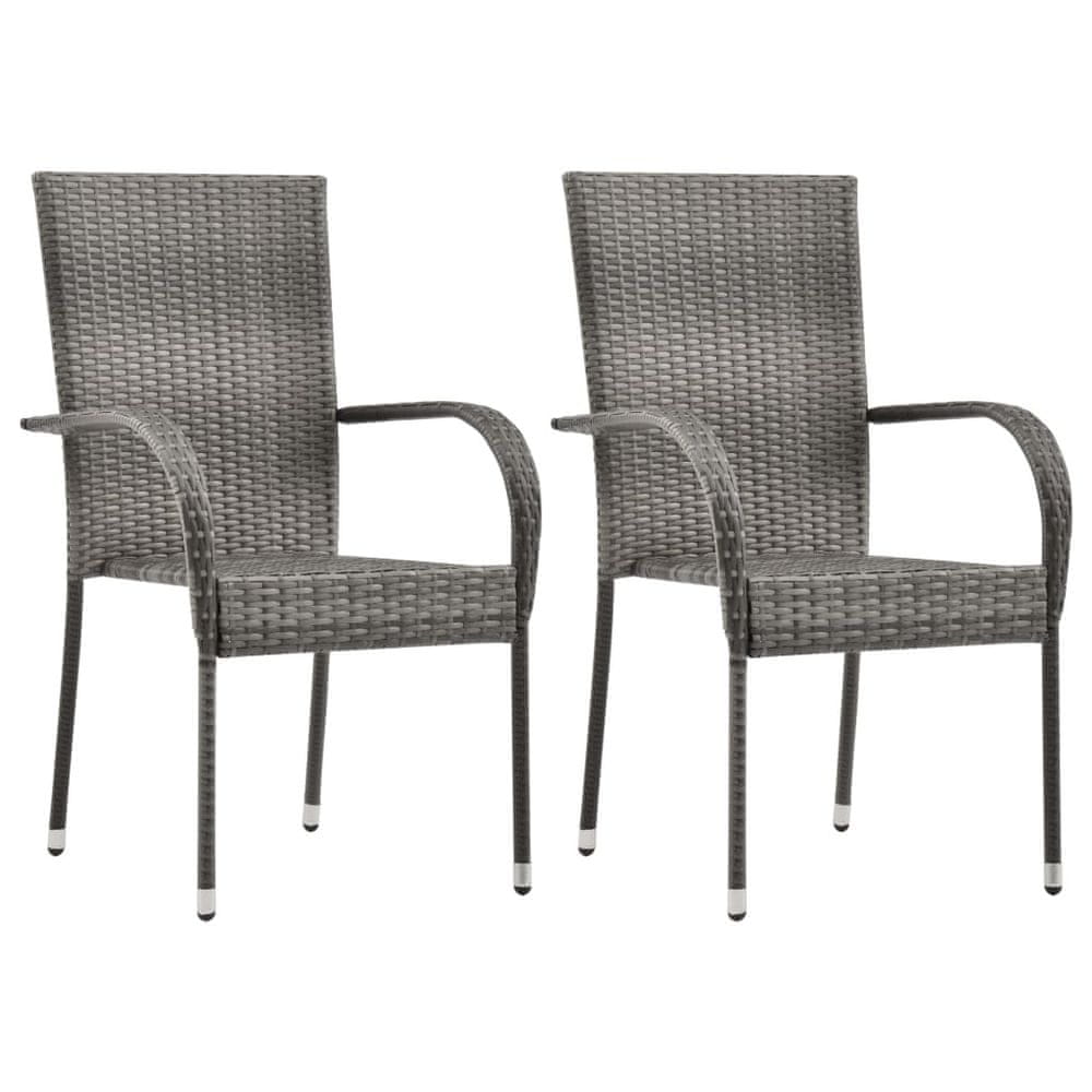 Vidaxl Stohovateľné vonkajšie stoličky 2 ks, sivé, polyratan