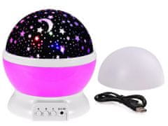 Nočná LED lampička s projekciou hviezd, otočná, ružová E-150-RU