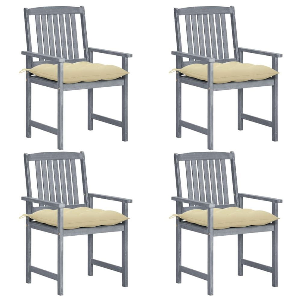 Vidaxl Záhradné stoličky s podložkami 4 ks, sivé, akáciový masív