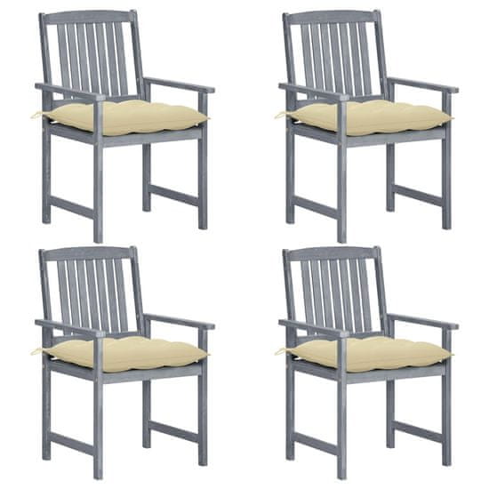 Vidaxl Režisérske stoličky s poduškami 4ks sivé masívne akáciové drevo
