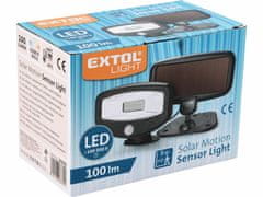 Extol Light Svetlo LED nástenné so solárnym poanelom a pohybovým senzorom, 100lm, 3.7V/0,5Ah Li-ion
