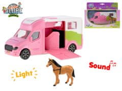 Kids Globe Auto prepravné 20 cm kov na zotrvačník ružové na batérie so svetlom a zvukom s koňom