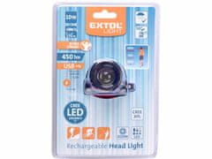 Extol Light Čelovka CREE XPL LED, 450lm, 3,7V Li-Po 2,4Ah, nabíjanie cez USB
